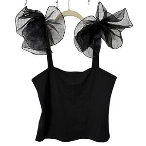 NWT Free People Intimately Black Poof Sleeve Tank Top Sz Large